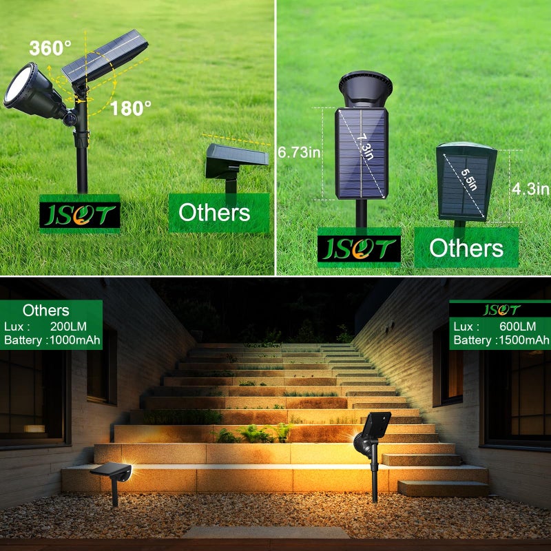 JSOT 600 Lumen Bright Solar Lights Outdoor Waterproof,Solar Powered Landscape Spotlights Solar Walkway Lighting for Backyard Garden Pathway Driveway Path Wall Patio Decor Warm White 4 Pack - Image 5
